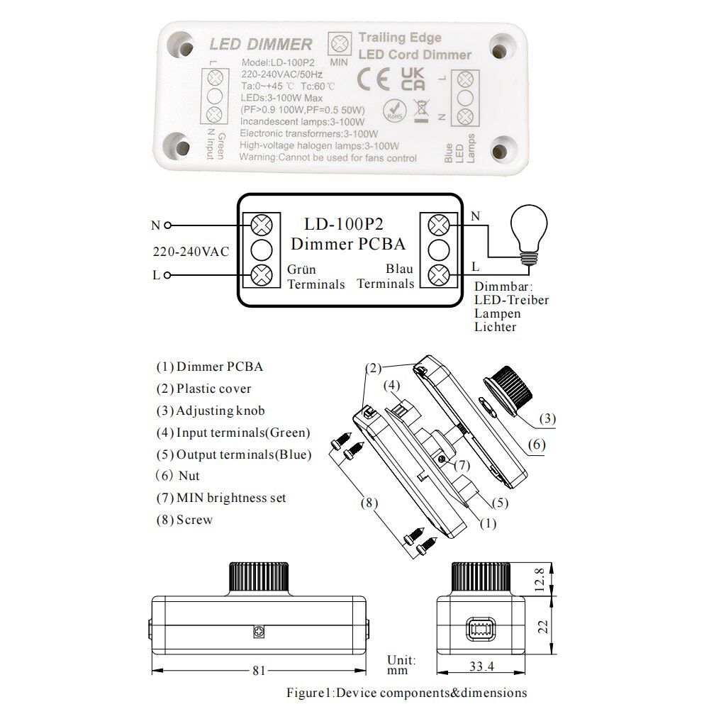 UK Movable Triac Cord Dimmer Trailing Edge Rotary ... – Vicedeal