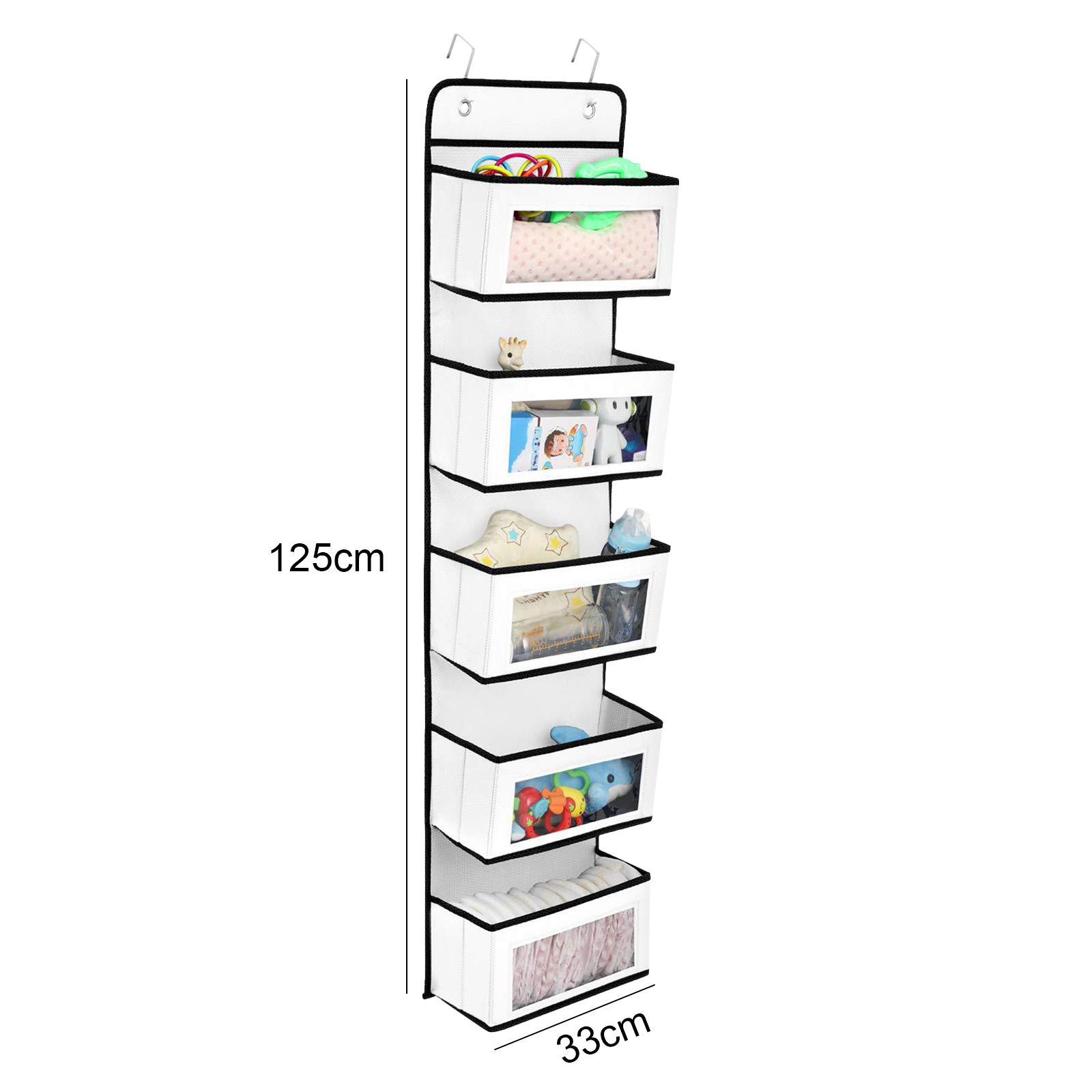 Over Door Hanging Organizer 5 Large Layers Wall Mount Storage Clear Window 2 Metal Hooks Wall Hang Home Storage And Organization: White 5 layers