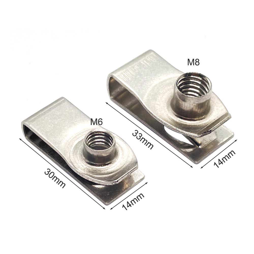 10 Uds. Clips tipo U de acero inoxidable de longitud extendida con rosca M8 M6 8mm 6mm tuerca de lengüeta tuercas de resorte de hoja Q312 para coche motocicleta