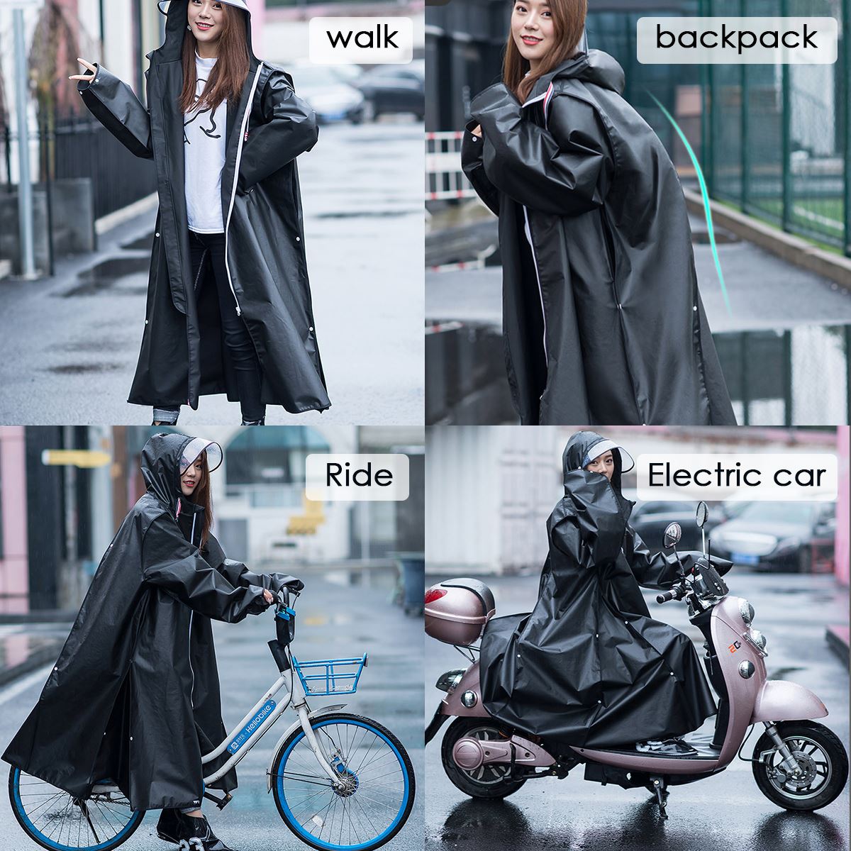 Unisex vandtæt tyk lang rygsæk regnfrakke jakke regntøj poncho vandreture hætteklædt skoletaske regnfrakker til cykling camping