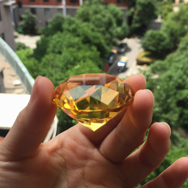 40mm 1pcs kleur Crystal Clear Diamond Cut Glazen Sieraden Kristal Presse-papier Bruiloft Decoratie Thuis Glas Diamant kind: amber