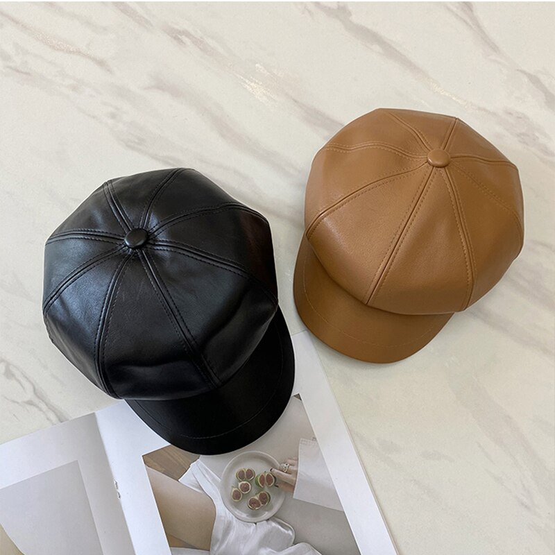 Gorra plana panadero PU newsboy cabble gatsby sombreros de golf para hombres y mujeres 4 colores