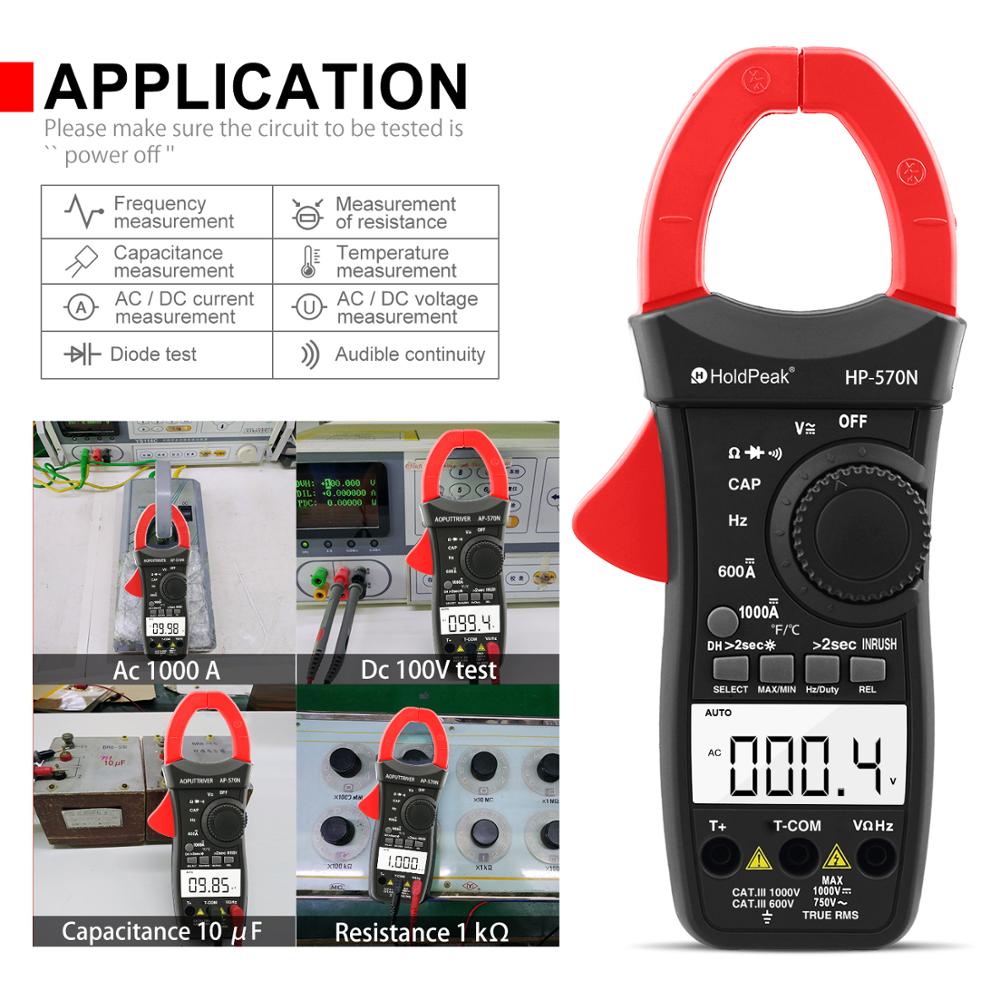 Holdpeak HP-570N Auto Range Dc/Ac Digitale Stroomtang Multimeter Temperatuur/Frequentie Backlight