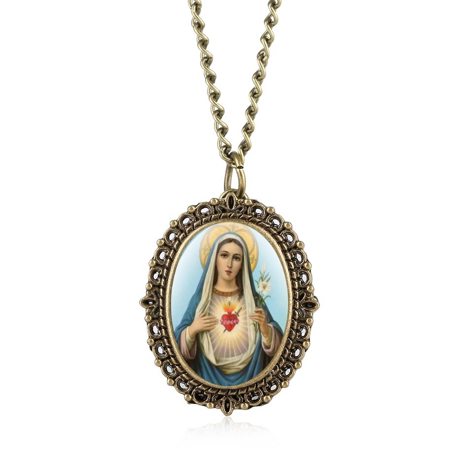 Quarz Taschenuhren Reines Maria's aufbringen Taschenuhr Jahrgang Oval bilden Uhr Anhänger Halskette Kette Beste für Männer frauen: 4