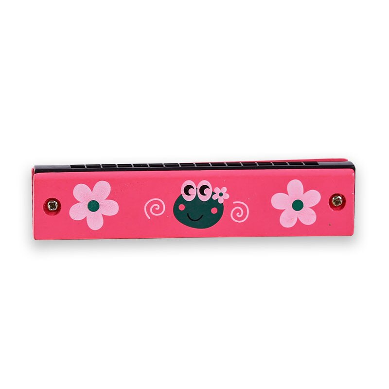 1Piece 13CM Wood Plastic 16 Holes Harmonica Toy Cute Flower Fun Double Row Early Educational Musical Instrument For Kids: frog 1