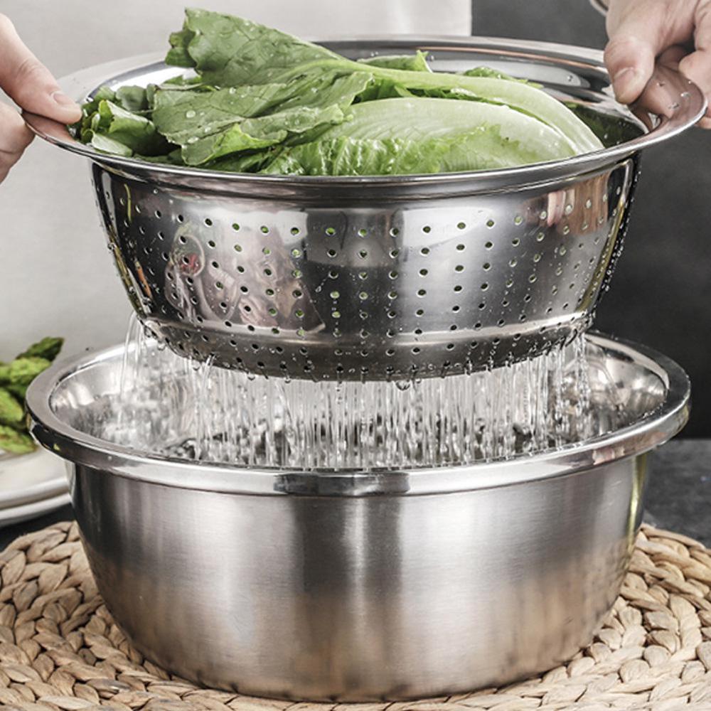 3 stk / sæt rivejern si filter bassin vaskeskål sæt grøntsagsskærer rustfrit stål køkkenredskab til æltedej salat tq