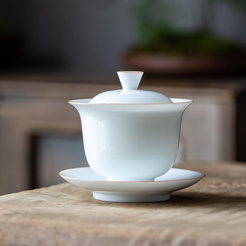 Eggshell Porcelain Handmade Ceramic Venti Tea Sancai Bowl Kung Fu Tea Bowls Sopera De Ceramica Gaiwan Coarse Pottery Tea Set: Cover bowl C