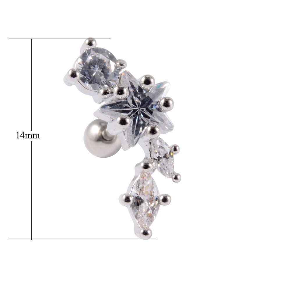 1PC Star Zircon Ear Studs Cute Ear Cartilage Helix Lobe Conch Piercing Earring For Women Jewelry 20G: Style 8-Silver