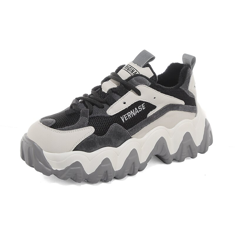 Platform forår dame sneakers kvinder sko kvindelige sorte sneakers med høj sål sko kvinder høj top chunky sneaker: Hvid / 7