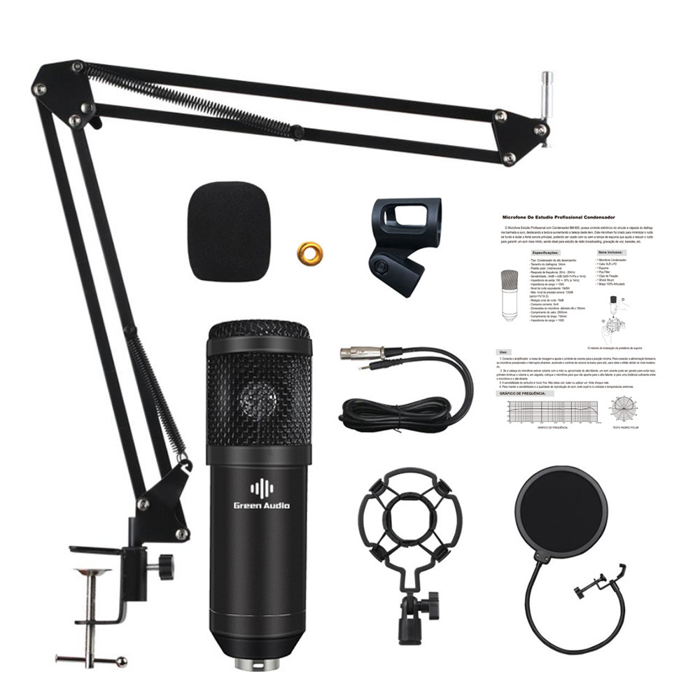 Studio Recording Condenser Microphone Kit with Shock Mount Flexible Scissor Arm for Network Broadcasting Online Singing: F
