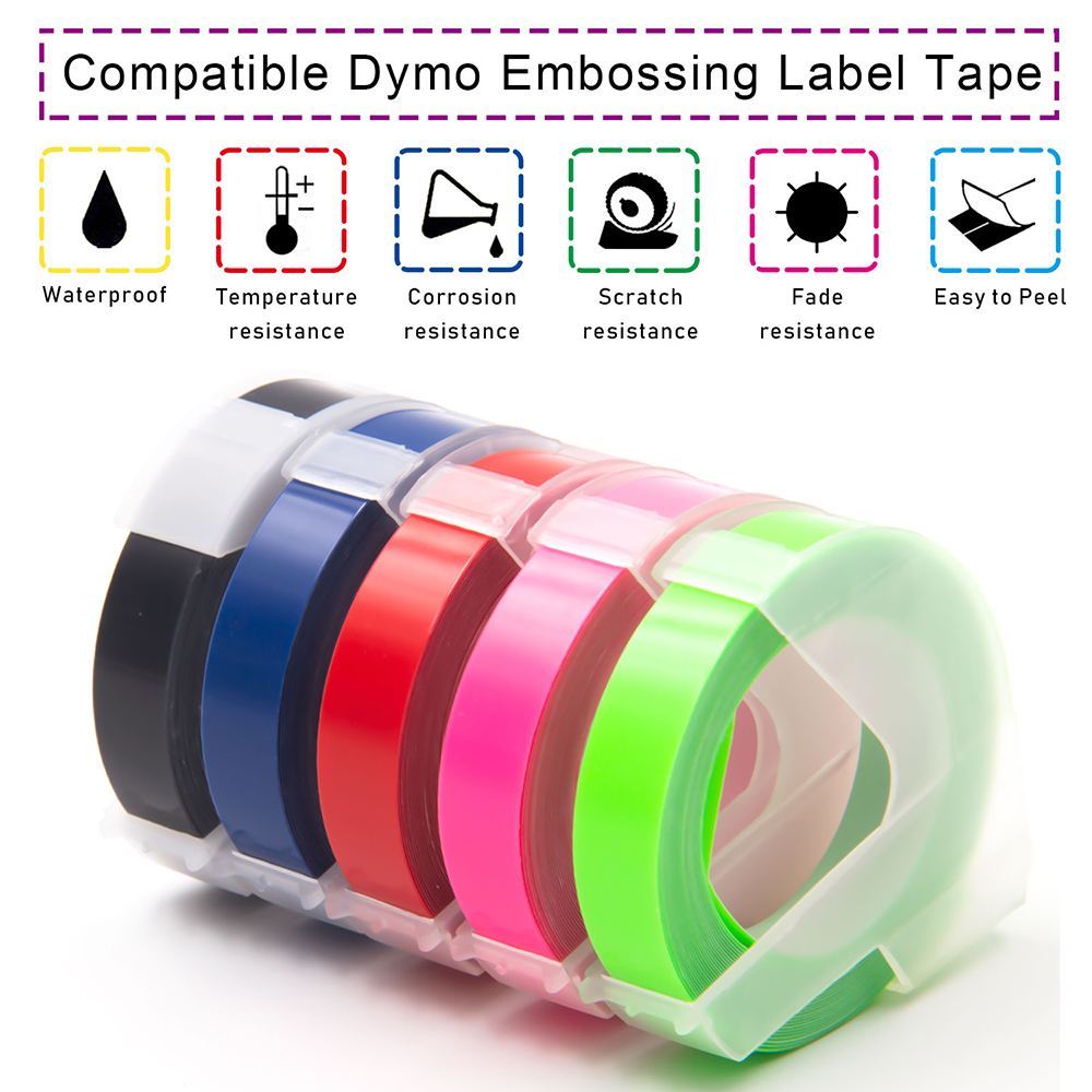 5PK 9 Mm 3D Embossing Tapes Plastic 3D Embossing Labels Wit Op Clear Compatibel Voor Dymo Embossing Label Maker Motex e101