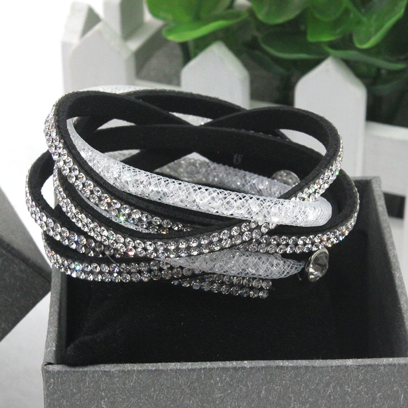 Pulsera de cuero de estrellas para mujer, joyería de , 2 pulseras de diamantes de imitación de piedra de cristal para mujer, de , 1 ud. Por lote, ,