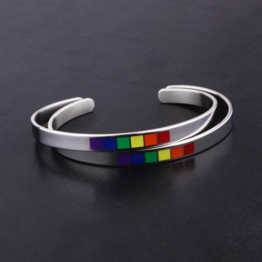 Rvs C-Vormige Open Armband Regenboog Gay Sieraden Eenvoudige Vrouwelijke 6Mm Titanium Staal C-Vormige Drip verstelbare