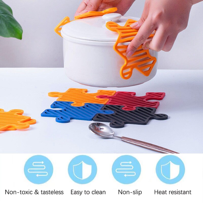 Puzzel Creatieve Siliconen Coaster,4-Kleur Diy Splic Antislip Hittebestendig -Schoon Leuke Placemat, home Kitchen Bar Tafel Matten.