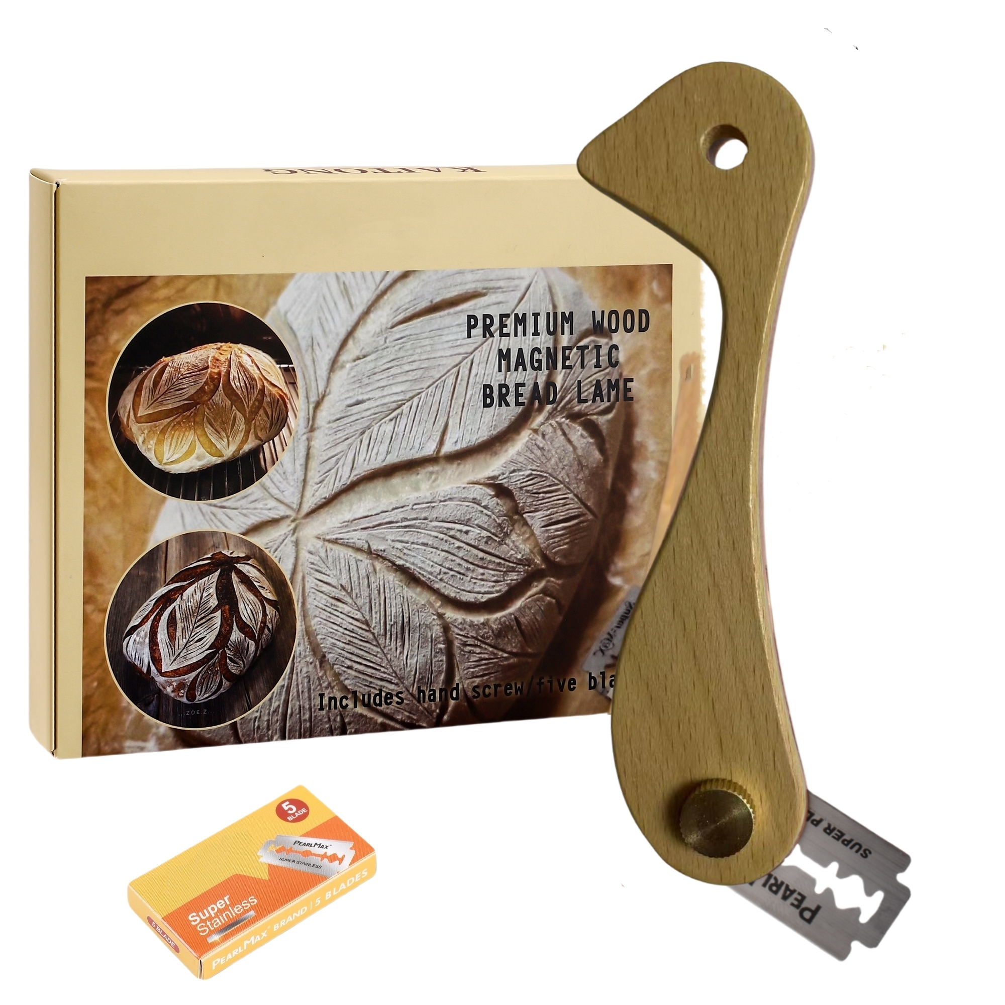 Herramienta de puntuación de masa de lame de pan de madera magnética, herramienta de puntuación de lame de levadura hecha a mano, herramienta de puntuación de pan, horneado de pan casero, doug: Beige