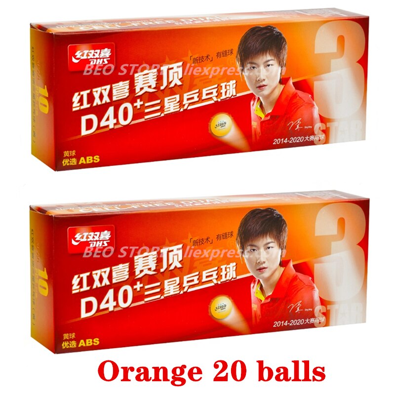 DHS 3 Star D40+ Table Tennis Ball 3-STAR Material ABS Seamed Poly Plastic Original DHS Ball 3 Star Ping Pong Balls: Orange 20 balls