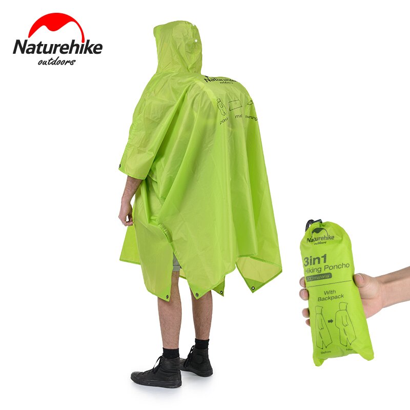 Naturehike 3 In 1 Multifunction Waterproof 210T 20D Windbreaker Poncho Raincoat Can Used As A Canopy And Camping Mat Fshing NH
