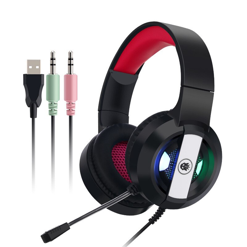 Gaming Headsets Gamer Hoofdtelefoon 7.1 Surround Sound Stereo Bedrade Koptelefoon Usb Microfoon Bule Licht Pc Laptop Game Headset: Black red 3.5mm