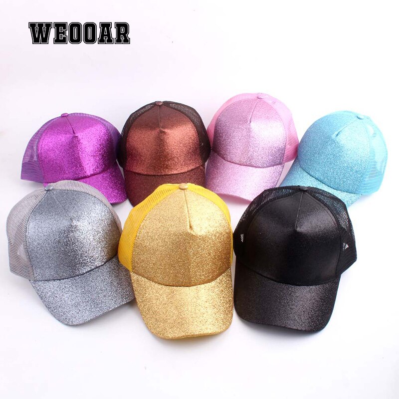 2022 Glitter Ponytail Women&#39;s Baseball Cap Women Snapback Mesh Trucker Caps Female Summer Bone Black Adjustable Hip Hop Hats/Cap