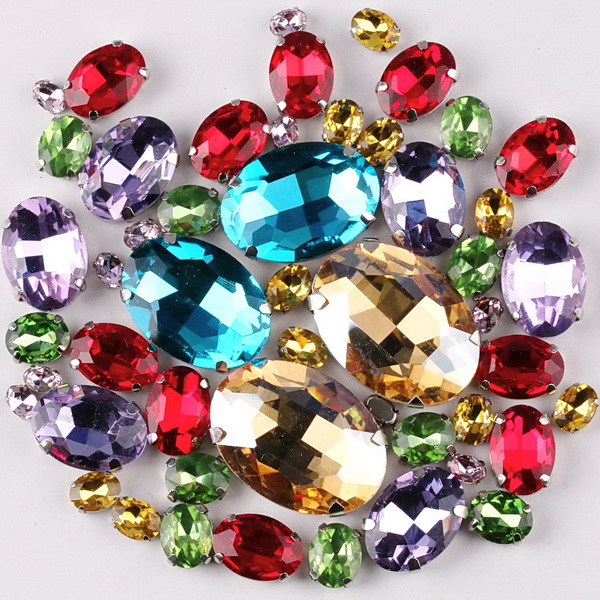 Silver claw setting Oval shape 7 sizes mix 50pcs/bag glass crystal sew on rhinestone beads wedding dress shoes bags diy trim: A3 Light colors mix