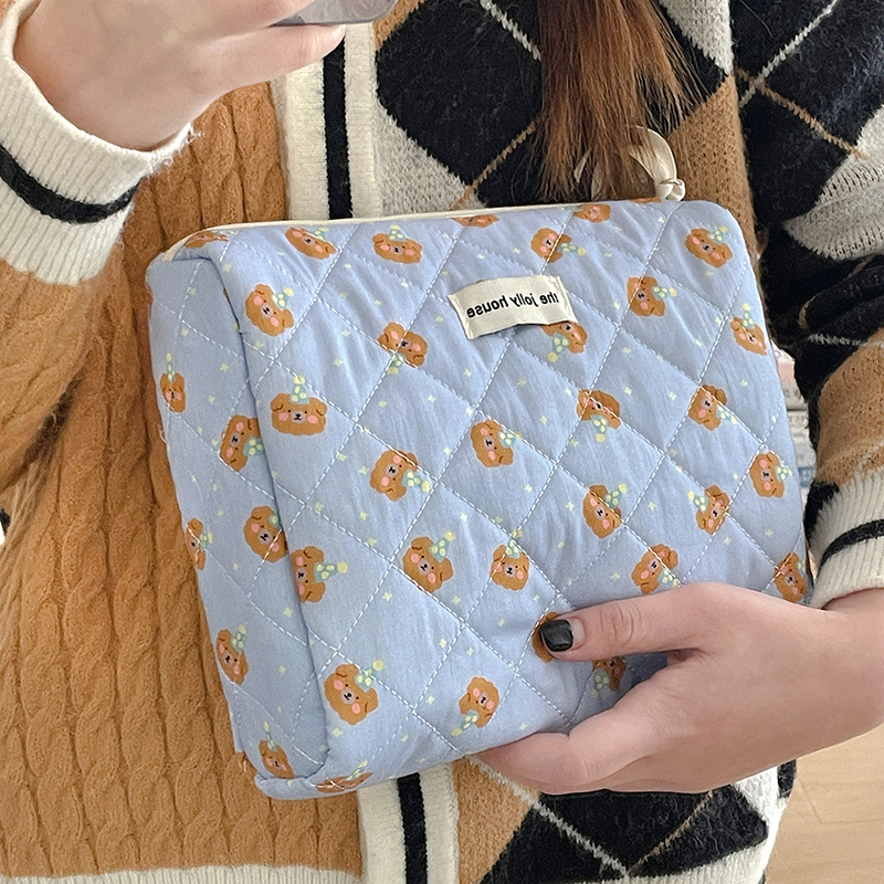 Cartoon Bear Tote Cosmetic Bag Women Quilting Cotton Mini Make Up Orgainzer Storage Pouch Portable Travel Wash Bags: Clear