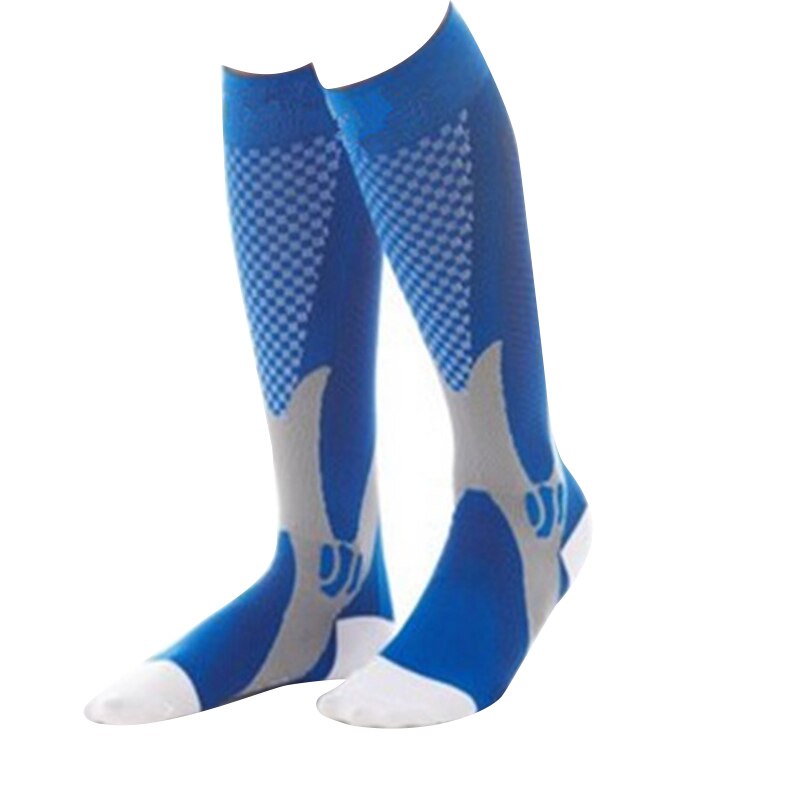 2 Pieces Men Leg Support Sport Socks Stretch Compression Sock Below Knee Socks Football Leg Protect: Blue / XL