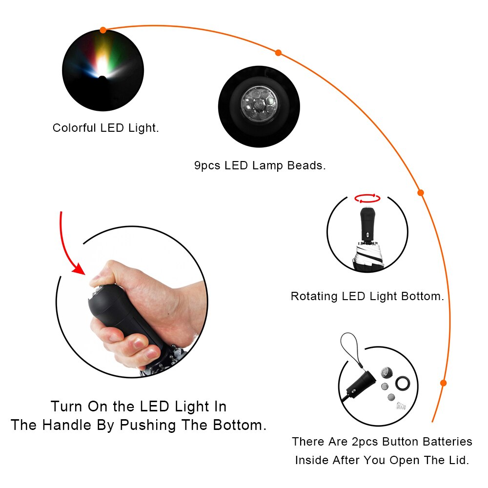 portato ombrello con luce di marca per gli uomini completamente automatico uomo ombrello pieghevole con illuminazione compatto pieghevole ombrello donna