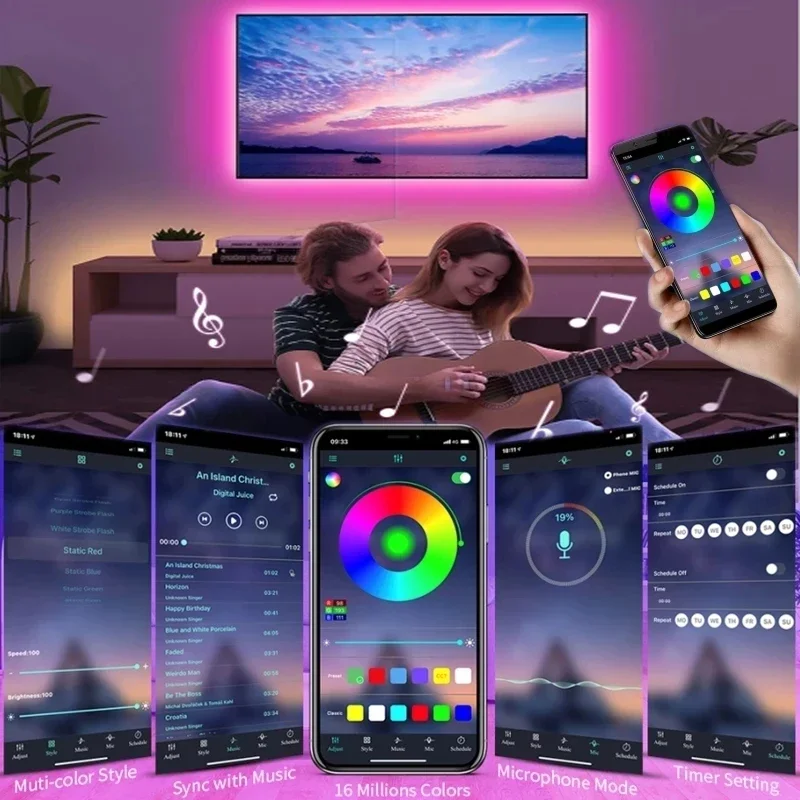 Tira de Luces LED RGB 5050 USB 1M-30M tira de luz Led sincronización de música Luces que cambian de Color cinta Led TV retroiluminación habitación Dec