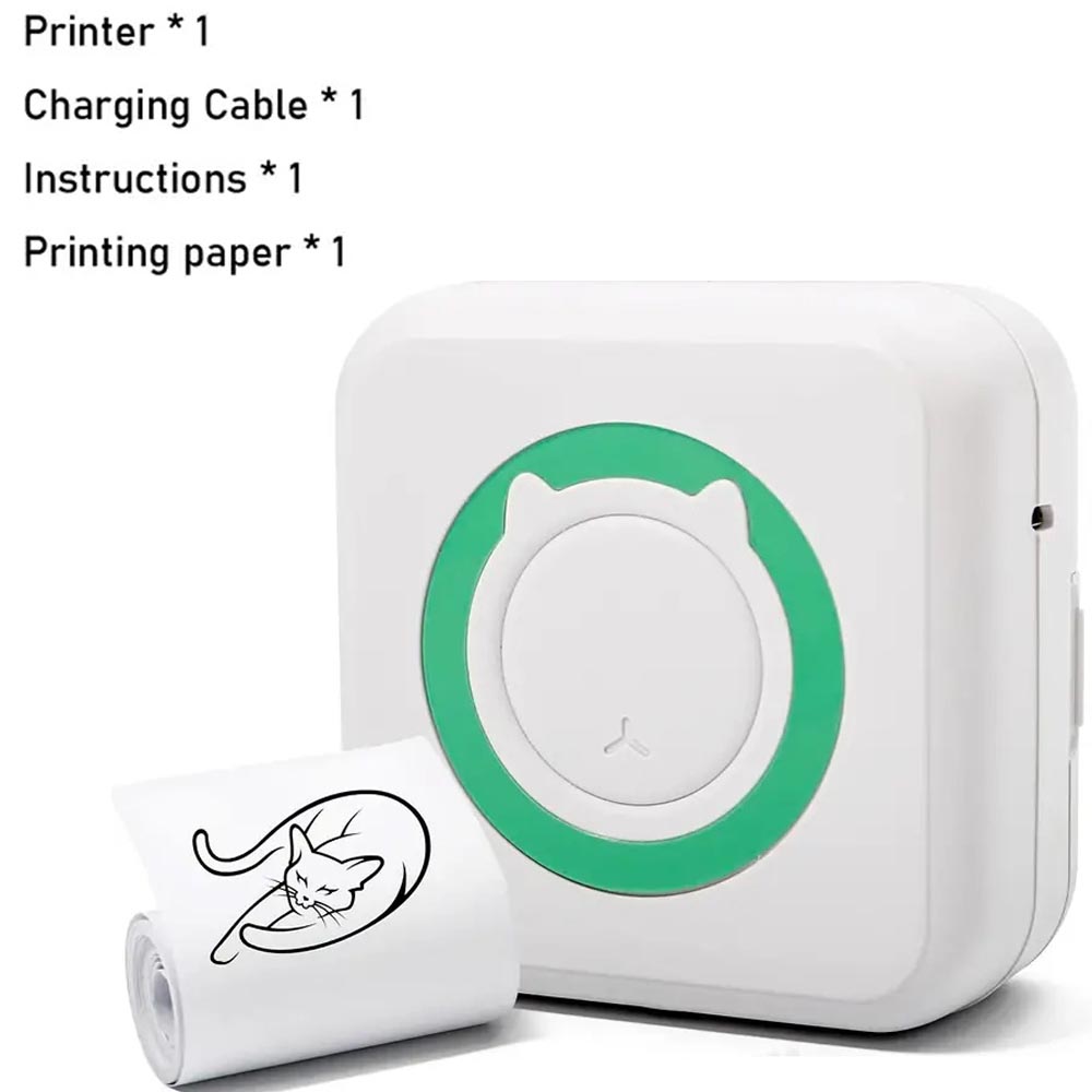 Mini Printer, Inkless Sticker Maker, Free Cut Small Pocket Printer, Portable Thermal Printer for Photo Journal Notes Memo: green