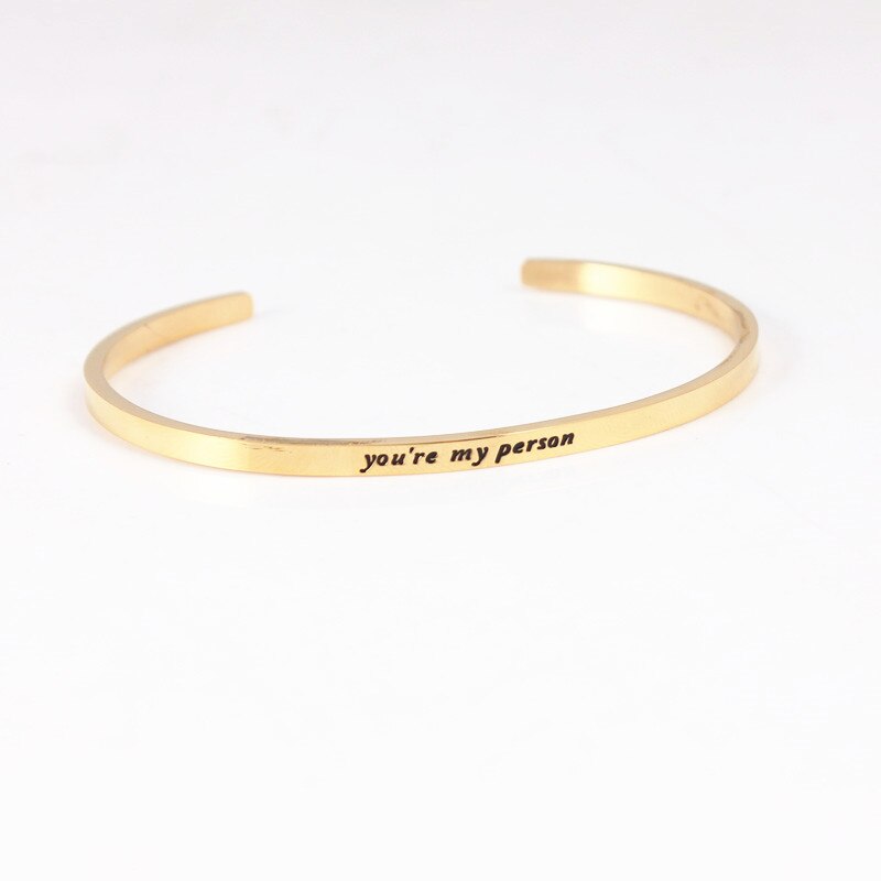 Trend Quotes Mantra Bracelets 316L Stainless Steel Open Cuff Bangle Women Gold Inspirational Jewelry Bracelets: youre my person