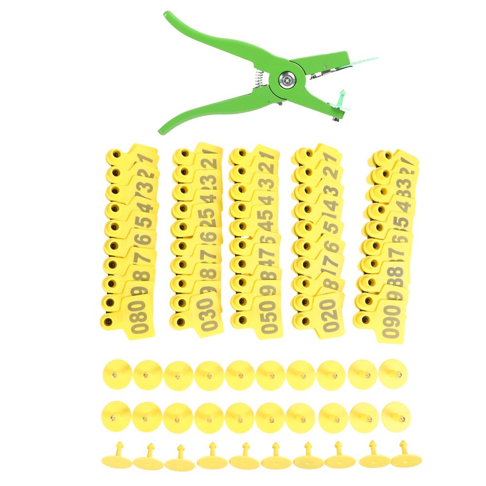 103Pcs Number Ear Tag Livestock Ear Tag Animal Ear Tag Pin Ear Tag Plier: Yellow
