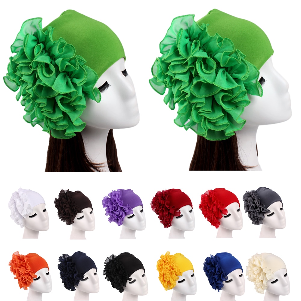 Frauen Muslimischen Rüschen Blume Turban Motorhaube Hütte Bandana Chemo Kappen wickeln Kopftuch