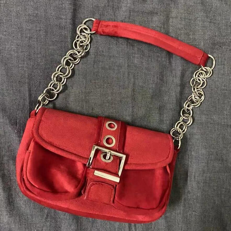 Rode Draagbare Vrouwen Tote Handtas Handtassen Vintage Vrouwelijke Fluwelen Schoudertas Faux Suede Dames Ketting Onderarm Tassen