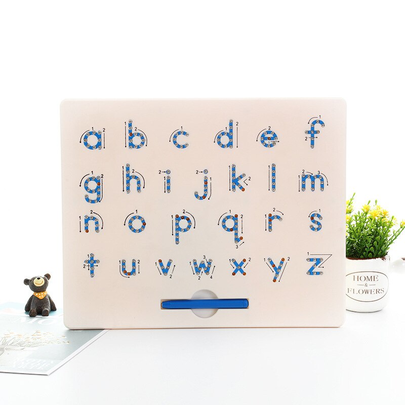 Magnetic Tablet Montessori Toys Balls Magnet Pad Kids Drawing Toys Russian English Sketch Pen Learning Portable Painting Board: Blue Capital Letter