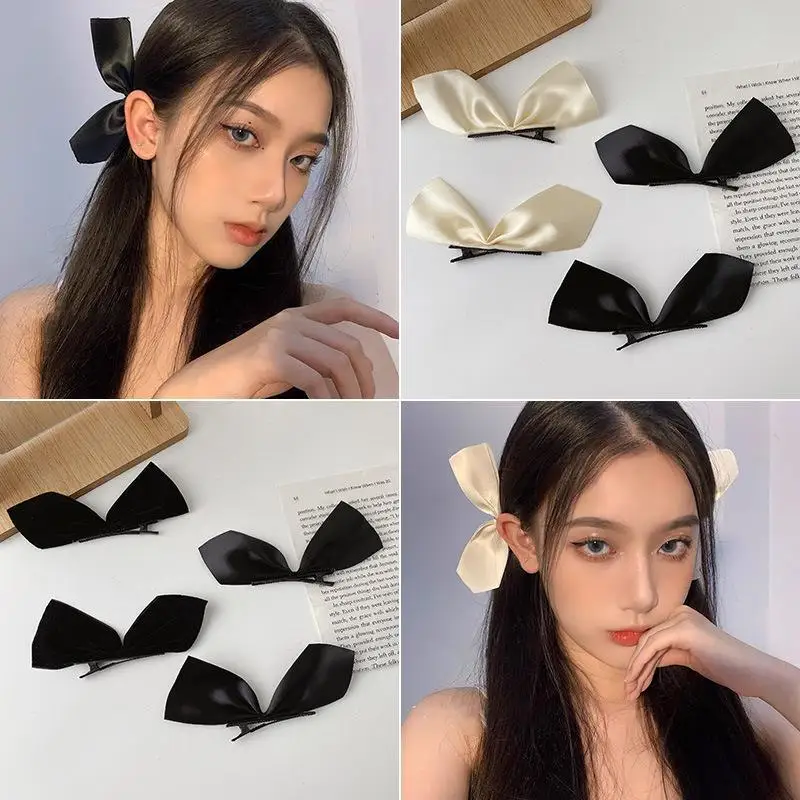 Pinces à cheveux en ruban noir et blanc pour femmes, épingle à cheveux latérale nœud papillon vintage, barrettes mignonnes pour filles, coiffure, accessoires pour cheveux, 2 pièces, 4 pièces