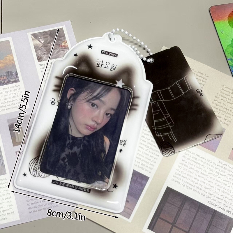Portatarjetas de fotos de gato Y2K, soporte para sesión fotográfica Idol Kpop, llavero, mochila, colgante de exhibición, funda protectora para tarjeta de estudiante, álbum de fotos: Azul