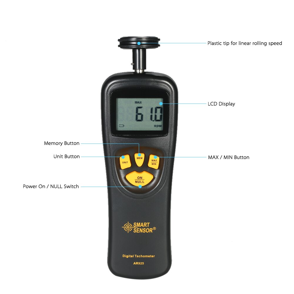 Digital Tachometer Speedometer Handheld Contact LCD Speed Meter Tach Meter 0.5 to 19999 RPM Max/Min/LAST Value Measurement