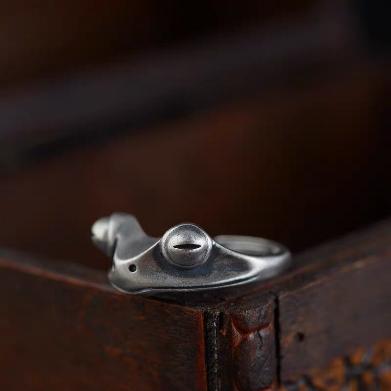 Rostfritt stål ring groda retro personlighet djur unisex röd granat groda öppna justerbara ringar fina smycken