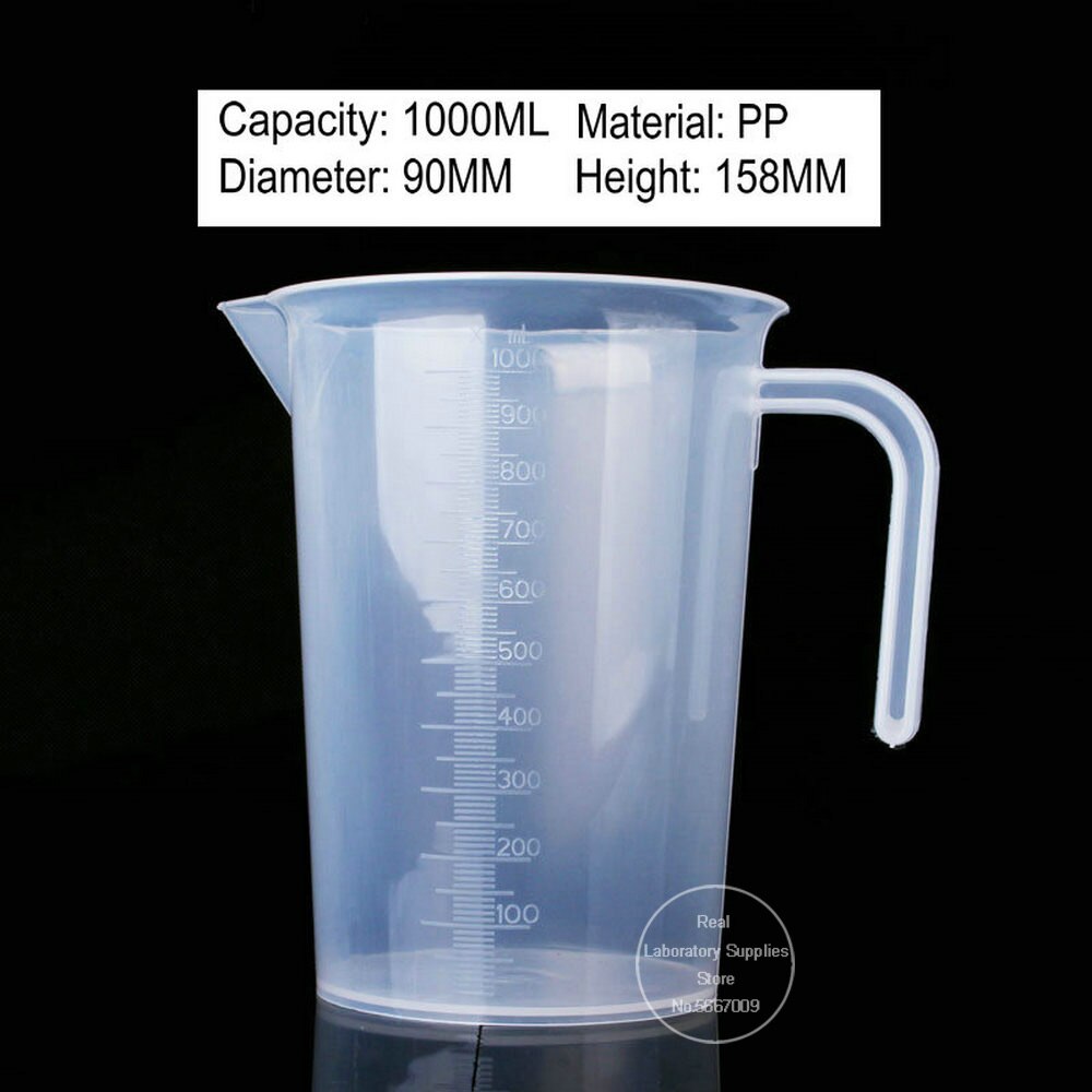 Copo de medição graduado plástico engrossar transparente do laboratório 250ml a 5000ml para o recipiente volumétrico do laboratório ou do agregado familiar