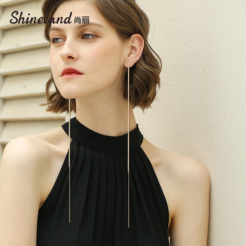Shineland Super Long Chain Tassel Dangle Oorbellen Vrouwen Bijoux Trendy Legering Vrouwelijke Mode-sieraden Brincos