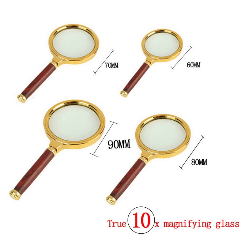 60mm 70mm 80mm 90mm Portable Handheld 10X Magnifying Glass Retro Handle Magnifier Eye Loupe Glass