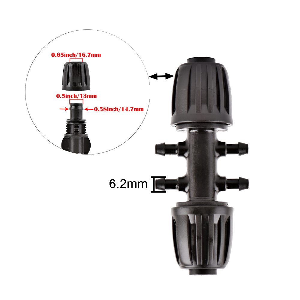 16mm 1/2 ''złącze rurowe PE rozdzielacz trójnik złączka gwintowana blokada do węża 4/7mm podlewanie ogrodu nawadnianie kroplowe: Grey / 1/2''