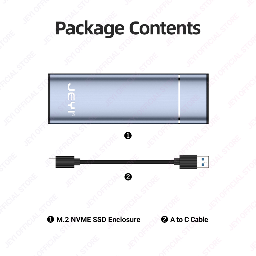 JEYI Aluminum M.2 NVME SSD Enclosure Adapter, USB 3.2 Gen 2 (10 Gbps) to NVME M-Key/(B+M) Key SSD External Case With Trim UASP