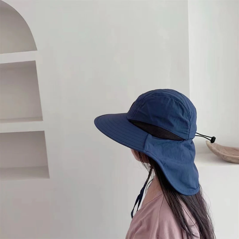 Cappellini Panama unisex estivi a tesa larga impermeabili e ad asciugatura rapida Cappelli a secchiello con visiera esterna Cappello da suola traspirante in rete con patta sul collo