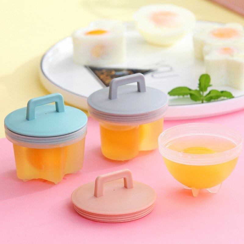 4PCS Practical Cute Egg Boiler Plastic Egg Poacher Set Kitchen Egg Cooker Tools Egg Mold Form with Lid Brush Pancake Maker