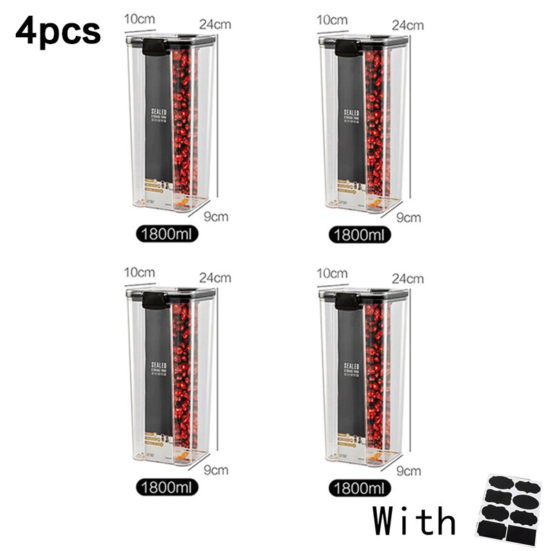 2/3/4PCS PET Plastic Food Containers set Transparent Stackable Dry Food Storage Box Kitchen Spaghetti Noodles Sealed Containers: 4pc 1800ml