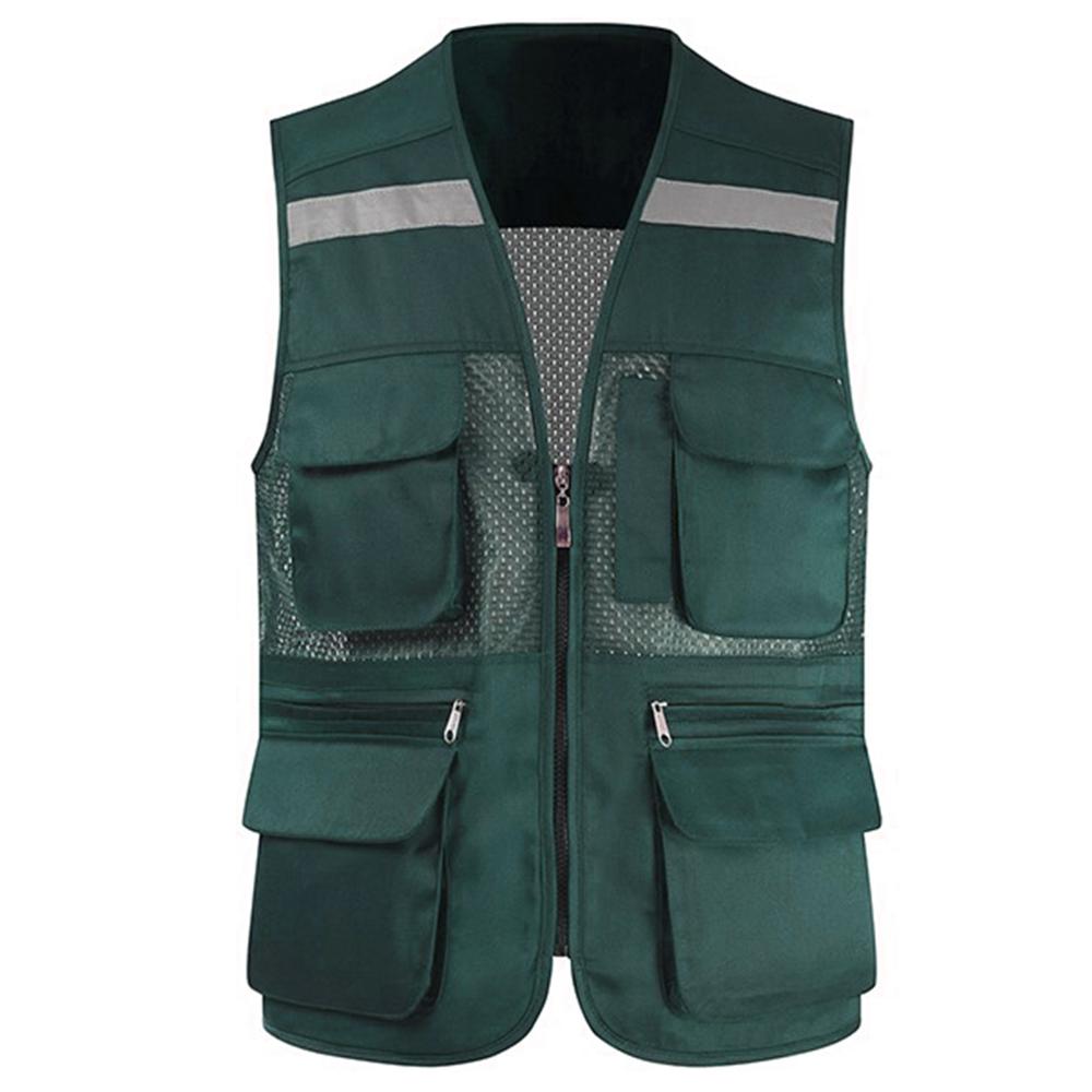 Men's Summer Mesh Fishing Vest Photography Work Multi-Pockets Outdoors Journalist's Vest Sleeveless Jackets: L / green