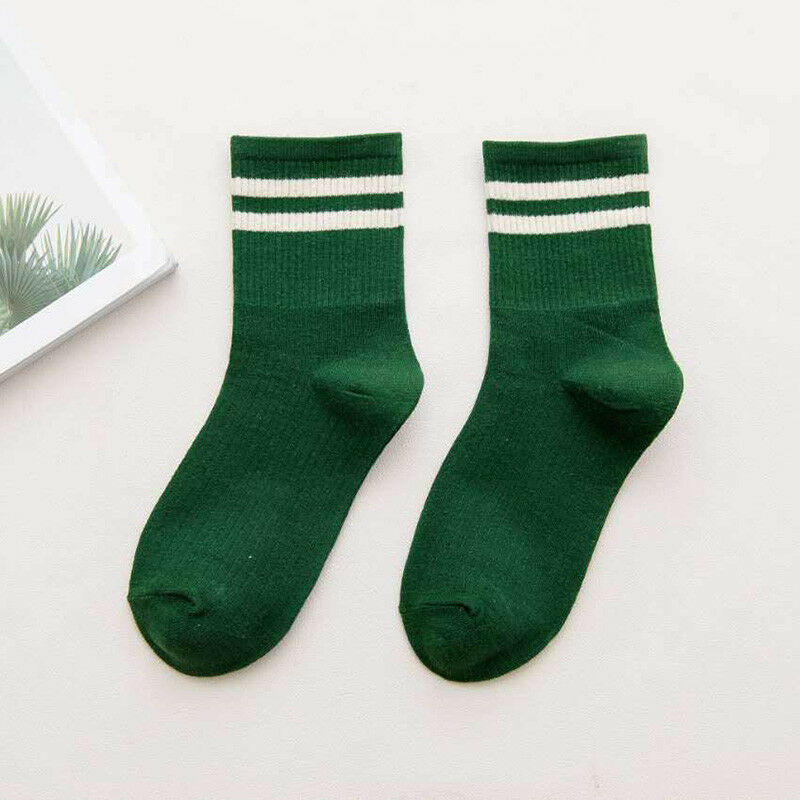 Calcetines a rayas de mezcla de algodón para mujer y niña, medias deportivas informales, suaves, tobilleras de Sport, para primavera y otoño: Green