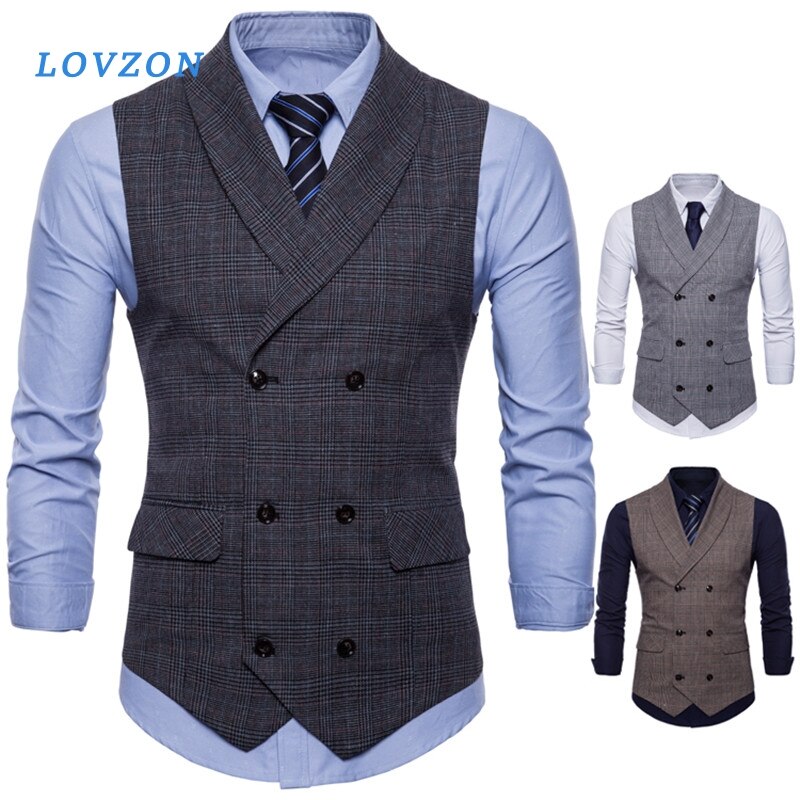 Lovzon merkki puku liivi miesten takki hihaton beige harmaa ruskea vintage tweed liivi kevät syksy plus koko liivi