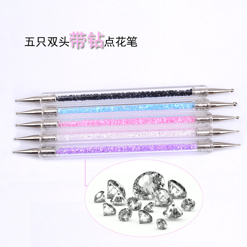 Lápiz para punteo de uñas de doble punta, Mango para cuentas de cristal, tachuelas de diamantes de imitación, lápiz para cera, herramienta artística para manicura, 1 Uds.,